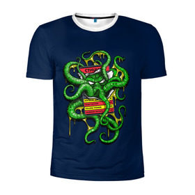 Мужская футболка 3D спортивная с принтом Ктулху в Новосибирске, 100% полиэстер с улучшенными характеристиками | приталенный силуэт, круглая горловина, широкие плечи, сужается к линии бедра | call | cthulhu | howard | kraken | lovecraft | octopus | tentacles | говард | зов | кракен | ктулху | лавкрафт | осьминог | щупальца