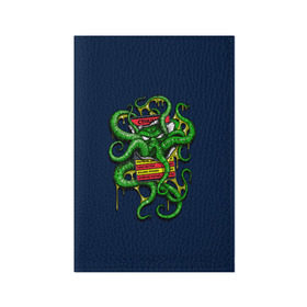 Обложка для паспорта матовая кожа с принтом Ктулху в Новосибирске, натуральная матовая кожа | размер 19,3 х 13,7 см; прозрачные пластиковые крепления | Тематика изображения на принте: call | cthulhu | howard | kraken | lovecraft | octopus | tentacles | говард | зов | кракен | ктулху | лавкрафт | осьминог | щупальца