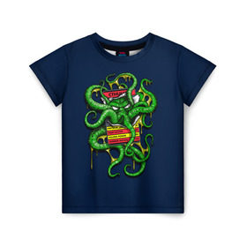 Детская футболка 3D с принтом Ктулху в Новосибирске, 100% гипоаллергенный полиэфир | прямой крой, круглый вырез горловины, длина до линии бедер, чуть спущенное плечо, ткань немного тянется | call | cthulhu | howard | kraken | lovecraft | octopus | tentacles | говард | зов | кракен | ктулху | лавкрафт | осьминог | щупальца