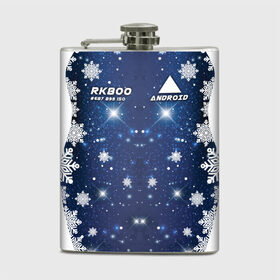 Фляга с принтом ANDROID RK800 Новогодний в Новосибирске, металлический корпус | емкость 0,22 л, размер 125 х 94 мм. Виниловая наклейка запечатывается полностью | Тематика изображения на принте: 