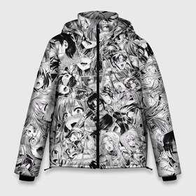 Мужская зимняя куртка 3D с принтом Manga ahegao в Новосибирске, верх — 100% полиэстер; подкладка — 100% полиэстер; утеплитель — 100% полиэстер | длина ниже бедра, свободный силуэт Оверсайз. Есть воротник-стойка, отстегивающийся капюшон и ветрозащитная планка. 

Боковые карманы с листочкой на кнопках и внутренний карман на молнии. | ahegao | manga | ахегао | комиксы | лицо | манга | паттрен | чернобелый | эмоции