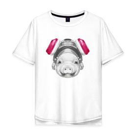 Мужская футболка хлопок Oversize с принтом Хрюня в противогазе в Новосибирске, 100% хлопок | свободный крой, круглый ворот, “спинка” длиннее передней части | breaking bad | во все тяжкие | джесси пинкман | свинка | свинья