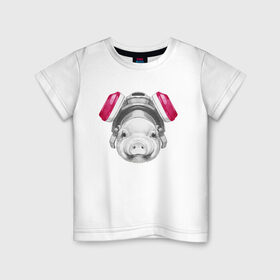 Детская футболка хлопок с принтом Хрюня в противогазе в Новосибирске, 100% хлопок | круглый вырез горловины, полуприлегающий силуэт, длина до линии бедер | breaking bad | во все тяжкие | джесси пинкман | свинка | свинья