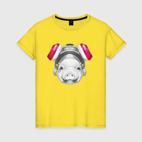 Женская футболка хлопок с принтом Хрюня в противогазе в Новосибирске, 100% хлопок | прямой крой, круглый вырез горловины, длина до линии бедер, слегка спущенное плечо | breaking bad | во все тяжкие | джесси пинкман | свинка | свинья