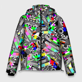 Мужская зимняя куртка 3D с принтом Экран профилактики в Новосибирске, верх — 100% полиэстер; подкладка — 100% полиэстер; утеплитель — 100% полиэстер | длина ниже бедра, свободный силуэт Оверсайз. Есть воротник-стойка, отстегивающийся капюшон и ветрозащитная планка. 

Боковые карманы с листочкой на кнопках и внутренний карман на молнии. | абстракция | геометрия | настройка | паттрен | писк | профилактика | сигнал | таблица | телевидение | телевизор | цвет