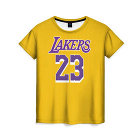 Женская футболка 3D с принтом James 18-19 LA Lakers home в Новосибирске, 100% полиэфир ( синтетическое хлопкоподобное полотно) | прямой крой, круглый вырез горловины, длина до линии бедер | angeles | james | lakers | lebron | los | nba | usa | анджелес | джеймс | леброн | лейкерс | лос | нба | сша