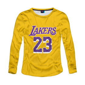 Женский лонгслив 3D с принтом James 18-19 LA Lakers home в Новосибирске, 100% полиэстер | длинные рукава, круглый вырез горловины, полуприлегающий силуэт | angeles | james | lakers | lebron | los | nba | usa | анджелес | джеймс | леброн | лейкерс | лос | нба | сша