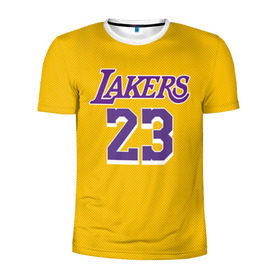Мужская футболка 3D спортивная с принтом James 18-19 LA Lakers home в Новосибирске, 100% полиэстер с улучшенными характеристиками | приталенный силуэт, круглая горловина, широкие плечи, сужается к линии бедра | angeles | james | lakers | lebron | los | nba | usa | анджелес | джеймс | леброн | лейкерс | лос | нба | сша