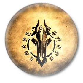Значок с принтом Darksiders LOGO в Новосибирске,  металл | круглая форма, металлическая застежка в виде булавки | playstation | иероглифы | логотип | эмблема. знак | ярость