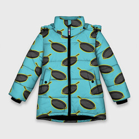 Зимняя куртка для девочек 3D с принтом PUBG Сковородочки в Новосибирске, ткань верха — 100% полиэстер; подклад — 100% полиэстер, утеплитель — 100% полиэстер. | длина ниже бедра, удлиненная спинка, воротник стойка и отстегивающийся капюшон. Есть боковые карманы с листочкой на кнопках, утяжки по низу изделия и внутренний карман на молнии. 

Предусмотрены светоотражающий принт на спинке, радужный светоотражающий элемент на пуллере молнии и на резинке для утяжки. | Тематика изображения на принте: battle | battlegrounds | chicken | dinner | game | games | player | playerunknowns | pubg | royale | unknown | winner | битва | игра | игрок | игры | королевская | курица | обед | пабг | победитель | сковорода | сковородка