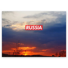 Поздравительная открытка с принтом Флаг России на Закате в Новосибирске, 100% бумага | плотность бумаги 280 г/м2, матовая, на обратной стороне линовка и место для марки
 | country | moscow | ornament | pattern | russia | russian | sport | team | закат | москва | надпись | небо | облака | орнамент | природа | россии | россия | русская | русский | спорт | страна | узор | флаг