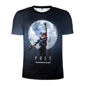 Мужская футболка 3D спортивная с принтом PREY: Mooncrash в Новосибирске, 100% полиэстер с улучшенными характеристиками | приталенный силуэт, круглая горловина, широкие плечи, сужается к линии бедра | prey | жертва | звезды | земля | игра | космос | луна | фантастика | шутер