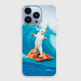 Чехол для iPhone 13 Pro с принтом Кот Серфер в Новосибирске,  |  | Тематика изображения на принте: cat | fast | fastfood | food | meme | party | pizza | sea | serf | wave | вечеринка | волна | еда | кошак | кошка | мем | море | пицца | серф | фастфуд