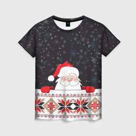 Женская футболка 3D с принтом Дедушка Мороз в Новосибирске, 100% полиэфир ( синтетическое хлопкоподобное полотно) | прямой крой, круглый вырез горловины, длина до линии бедер | geometry | winter | геометрия | дед мороз | ёлки | зима | луна | новогоднее | новый год | новый год 2020 | олени | подарок | праздник | санки | санта клаус | снежинки | снежок | узоры | шапка санты клауса