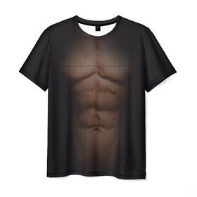 Мужская футболка 3D с принтом Сетка в Новосибирске, 100% полиэфир | прямой крой, круглый вырез горловины, длина до линии бедер | атлет | грудь | качёк | клетка | кубики | мужик | мышцы | парень | пресс | прозрачный | спорт | тело | торс | фигура