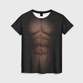 Женская футболка 3D с принтом Сетка в Новосибирске, 100% полиэфир ( синтетическое хлопкоподобное полотно) | прямой крой, круглый вырез горловины, длина до линии бедер | атлет | грудь | качёк | клетка | кубики | мужик | мышцы | парень | пресс | прозрачный | спорт | тело | торс | фигура