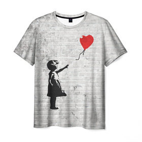 Мужская футболка 3D с принтом Бэнкси: Девочка с Шаром в Новосибирске, 100% полиэфир | прямой крой, круглый вырез горловины, длина до линии бедер | art | balloon | banksy | culture | girl | graffity | heart | hearts | red | арт | бэнкси | граффити | девочка | девочка с шаром | красный | красным | культура | сердечки | сердечко | сердце | стрит | шар | шарик | шариком
