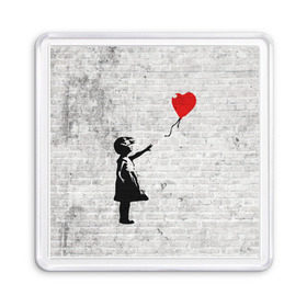 Магнит 55*55 с принтом Бэнкси Девочка с Шаром в Новосибирске, Пластик | Размер: 65*65 мм; Размер печати: 55*55 мм | Тематика изображения на принте: art | balloon | banksy | culture | girl | graffity | heart | hearts | red | арт | бэнкси | граффити | девочка | девочка с шаром | красный | красным | культура | сердечки | сердечко | сердце | стрит | шар | шарик | шариком