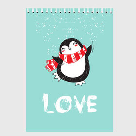 Скетчбук с принтом Пингвин LOVE в Новосибирске, 100% бумага
 | 48 листов, плотность листов — 100 г/м2, плотность картонной обложки — 250 г/м2. Листы скреплены сверху удобной пружинной спиралью | Тематика изображения на принте: linux | детская | зима | зимняя | лёд | новый год | пингвин | пингвин в снегу | пингвин в шарфе | пингвин любовь | пингвинчик | пингвины | северный полюс | снег | холод