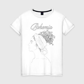 Женская футболка хлопок с принтом Богема в Новосибирске, 100% хлопок | прямой крой, круглый вырез горловины, длина до линии бедер, слегка спущенное плечо | афро | грация | девушка | красота | мулатка