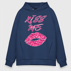 Мужское худи Oversize хлопок с принтом Kiss me в Новосибирске, френч-терри — 70% хлопок, 30% полиэстер. Мягкий теплый начес внутри —100% хлопок | боковые карманы, эластичные манжеты и нижняя кромка, капюшон на магнитной кнопке | блеск | губы | поцелуй | розовый