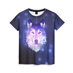 Женская футболка 3D с принтом Космический Волк в Новосибирске, 100% полиэфир ( синтетическое хлопкоподобное полотно) | прямой крой, круглый вырез горловины, длина до линии бедер | poligon | space | star | stars | werewolf | wild | wolf | wolfs | волк | волки | волчата | волченок | волчица | вселенная | дикий | звезда | звезды | космический | космос | луна | оборотень | падающие | полигон | полигоны