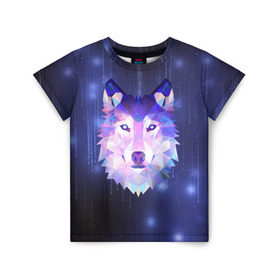 Детская футболка 3D с принтом Космический Волк в Новосибирске, 100% гипоаллергенный полиэфир | прямой крой, круглый вырез горловины, длина до линии бедер, чуть спущенное плечо, ткань немного тянется | poligon | space | star | stars | werewolf | wild | wolf | wolfs | волк | волки | волчата | волченок | волчица | вселенная | дикий | звезда | звезды | космический | космос | луна | оборотень | падающие | полигон | полигоны