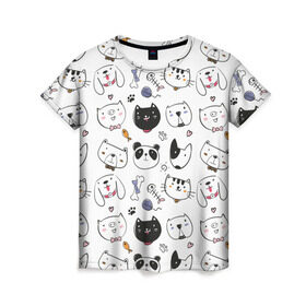 Женская футболка 3D с принтом Зверушки в Новосибирске, 100% полиэфир ( синтетическое хлопкоподобное полотно) | прямой крой, круглый вырез горловины, длина до линии бедер | кот | кошка | медведь | панда | пес | поросенок | свинья | собака