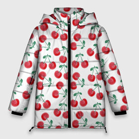 Женская зимняя куртка 3D с принтом Вишневое настроение в Новосибирске, верх — 100% полиэстер; подкладка — 100% полиэстер; утеплитель — 100% полиэстер | длина ниже бедра, силуэт Оверсайз. Есть воротник-стойка, отстегивающийся капюшон и ветрозащитная планка. 

Боковые карманы с листочкой на кнопках и внутренний карман на молнии | весна | вишня | красный | лето | листья | ягода
