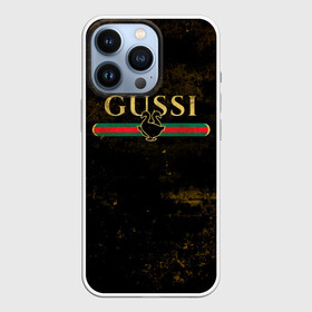 Чехол для iPhone 13 Pro с принтом GUSSI GOLD в Новосибирске,  |  | Тематика изображения на принте: fasion | gold | gucci | gussi | trend | гусси | гуччи | золото | золотой | мода | одежда | тренд | тренды