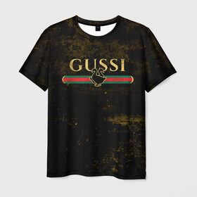 Мужская футболка 3D с принтом GUSSI GOLD в Новосибирске, 100% полиэфир | прямой крой, круглый вырез горловины, длина до линии бедер | fasion | gold | gucci | gussi | trend | гусси | гуччи | золото | золотой | мода | одежда | тренд | тренды