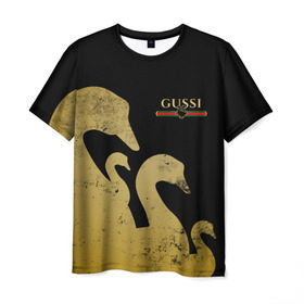 Мужская футболка 3D с принтом GUSSI GOLD в Новосибирске, 100% полиэфир | прямой крой, круглый вырез горловины, длина до линии бедер | fasion | gold | gucci | gussi | trend | гусси | гуччи | золото | золотой | мода | одежда | тренд | тренды