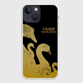 Чехол для iPhone 13 mini с принтом GUSSI GOLD в Новосибирске,  |  | Тематика изображения на принте: fasion | gold | gucci | gussi | trend | гусси | гуччи | золото | золотой | мода | одежда | тренд | тренды