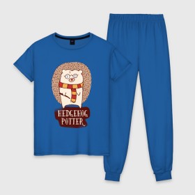 Женская пижама хлопок с принтом Еж Поттер в Новосибирске, 100% хлопок | брюки и футболка прямого кроя, без карманов, на брюках мягкая резинка на поясе и по низу штанин | еж | ежик | поттер