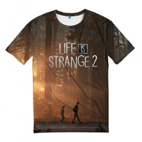 Мужская футболка 3D с принтом Life is Strange 2 в Новосибирске, 100% полиэфир | прямой крой, круглый вырез горловины, длина до линии бедер | adventure | life | life is strange | road | video game | дороги | жизнь | закат | квест | лес | приключения