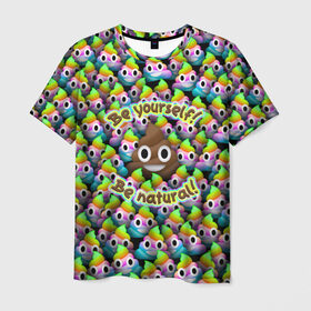 Мужская футболка 3D с принтом Be yourself в Новосибирске, 100% полиэфир | прямой крой, круглый вырез горловины, длина до линии бедер | be natural | emoji | poop | будь собой | паттрен | радуга | радужная | смайлик | толпа | эмоджи | эмодзи