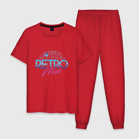 Мужская пижама хлопок с принтом Retrowave Spacetraveling в Новосибирске, 100% хлопок | брюки и футболка прямого кроя, без карманов, на брюках мягкая резинка на поясе и по низу штанин
 | 80s | etro | retrowave | spacesynth | synthwave | ретровейве