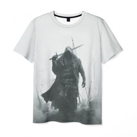 Мужская футболка 3D с принтом После боя в Новосибирске, 100% полиэфир | прямой крой, круглый вырез горловины, длина до линии бедер | warrior | воин | капюшон | копья | меч | плащ | поле | пояс | рыцарь | серый