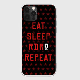 Чехол для iPhone 12 Pro с принтом Eat Sleep RDR2 Repeat в Новосибирске, силикон | область печати: задняя сторона чехла, без боковых панелей | dead | die | eat | flag | game | games | gta | rdr | rdr2 | red | redemption | repeat | rockstar | sleep | sun | western | вестерн | выкуп | гта | дикий | запад | игра | игры | красный | мертвый | рдр | рдр2 | рокстар | солнце