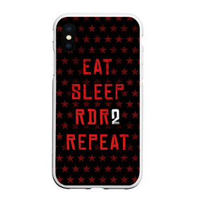 Чехол для iPhone XS Max матовый с принтом Eat Sleep RDR2 Repeat в Новосибирске, Силикон | Область печати: задняя сторона чехла, без боковых панелей | Тематика изображения на принте: dead | die | eat | flag | game | games | gta | rdr | rdr2 | red | redemption | repeat | rockstar | sleep | sun | western | вестерн | выкуп | гта | дикий | запад | игра | игры | красный | мертвый | рдр | рдр2 | рокстар | солнце