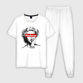 Мужская пижама хлопок с принтом Мадонна в Новосибирске, 100% хлопок | брюки и футболка прямого кроя, без карманов, на брюках мягкая резинка на поясе и по низу штанин
 | madonna | pop | мадонна | музыка