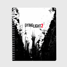 Тетрадь с принтом Dying Light 2 в Новосибирске, 100% бумага | 48 листов, плотность листов — 60 г/м2, плотность картонной обложки — 250 г/м2. Листы скреплены сбоку удобной пружинной спиралью. Уголки страниц и обложки скругленные. Цвет линий — светло-серый
 | action | axe | dying | horror | light | open | rpg | survival | techland | world | zombie | zombies | выживание | даин | дайинг | зомби | игра | игры | лайт | мир | открытый | про | топор | топорик | ужасы | хоррор | экшн