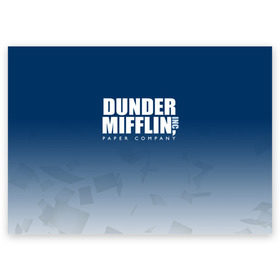 Поздравительная открытка с принтом The Office: Dunder Mifflin в Новосибирске, 100% бумага | плотность бумаги 280 г/м2, матовая, на обратной стороне линовка и место для марки
 | company | dunder | inc | mifflin | office | paper | the | бумага | бумаги | бумажная | дандер | компания | контора | корпорация | листочки | листы | лого | логотип | миффлин | офис | оффис | сериал | сериалы | символ | синий