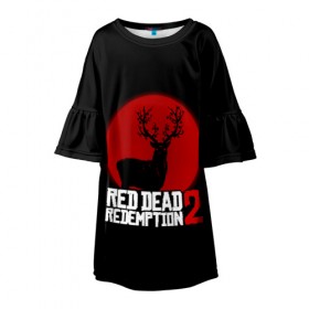 Детское платье 3D с принтом red dead redemption 2 в Новосибирске, 100% полиэстер | прямой силуэт, чуть расширенный к низу. Круглая горловина, на рукавах — воланы | game | red dead | red dead redemption 2 | redemption 2 | rockstar games | бандиты | дикий запад | игры | ковбои | оружие