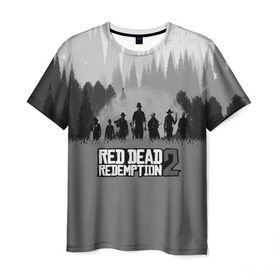Мужская футболка 3D с принтом RED DEAD REDEMPTION 2 в Новосибирске, 100% полиэфир | прямой крой, круглый вырез горловины, длина до линии бедер | game | red dead | red dead redemption 2 | redemption 2 | rockstar games | бандиты | дикий запад | игры | ковбои | оружие