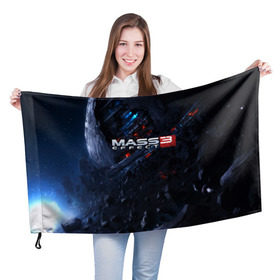 Флаг 3D с принтом MASS EFFECT 3 в Новосибирске, 100% полиэстер | плотность ткани — 95 г/м2, размер — 67 х 109 см. Принт наносится с одной стороны | 