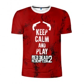 Мужская футболка 3D спортивная с принтом RDR2 в Новосибирске, 100% полиэстер с улучшенными характеристиками | приталенный силуэт, круглая горловина, широкие плечи, сужается к линии бедра | game | gamer | keep calm | rdr2 | red dead redemption 2 | rockstar studios | игры