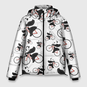 Мужская зимняя куртка 3D с принтом Панды На Велосипеде в Новосибирске, верх — 100% полиэстер; подкладка — 100% полиэстер; утеплитель — 100% полиэстер | длина ниже бедра, свободный силуэт Оверсайз. Есть воротник-стойка, отстегивающийся капюшон и ветрозащитная планка. 

Боковые карманы с листочкой на кнопках и внутренний карман на молнии. | Тематика изображения на принте: велосипед | мишки | панда | паттерн