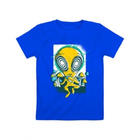 Детская футболка хлопок с принтом Пришелец в Новосибирске, 100% хлопок | круглый вырез горловины, полуприлегающий силуэт, длина до линии бедер | грибы | инопланетяне | нло | пришелец | пришельцы | психоделика