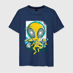 Мужская футболка хлопок с принтом Пришелец в Новосибирске, 100% хлопок | прямой крой, круглый вырез горловины, длина до линии бедер, слегка спущенное плечо. | грибы | инопланетяне | нло | пришелец | пришельцы | психоделика